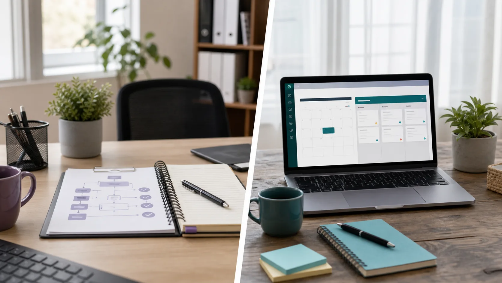 Visual comparison of local administrative work and remote assistant work